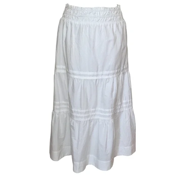 Anthropologie Somerset White Tiered Smocked Countrycore Cottage Maxi Skirt PM - Picture 2 of 9